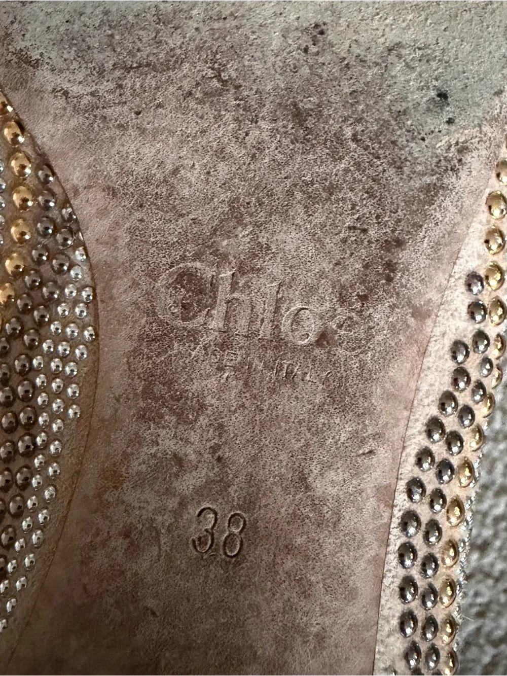 Chloe Beige Suede Studded Scalloped Lauren Ballet Flats